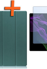 Nomfy Hoes Geschikt voor Samsung Galaxy Tab S10 Ultra Hoes Tri-fold Tablet Hoesje Case Met Uitsparing Geschikt voor S Pen Met Screenprotector - Hoesje Geschikt voor Samsung Tab S10 Ultra Hoesje Hardcover Bookcase - Donkergroen