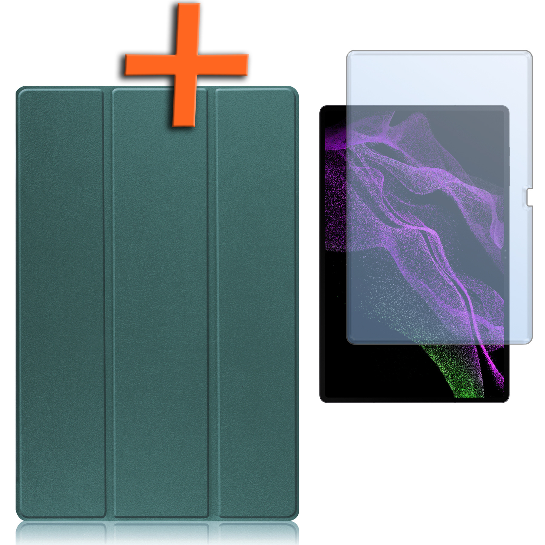 Nomfy Hoes Geschikt voor Samsung Galaxy Tab S10 Ultra Hoes Tri-fold Tablet Hoesje Case Met Uitsparing Geschikt voor S Pen Met Screenprotector - Hoesje Geschikt voor Samsung Tab S10 Ultra Hoesje Hardcover Bookcase - Donkergroen