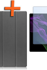 Nomfy Hoes Geschikt voor Samsung Galaxy Tab S10 Ultra Hoes Tri-fold Tablet Hoesje Case Met Uitsparing Geschikt voor S Pen Met Screenprotector - Hoesje Geschikt voor Samsung Tab S10 Ultra Hoesje Hardcover Bookcase - Grijs