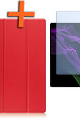 Nomfy Hoes Geschikt voor Samsung Galaxy Tab S10 Ultra Hoes Tri-fold Tablet Hoesje Case Met Uitsparing Geschikt voor S Pen Met Screenprotector - Hoesje Geschikt voor Samsung Tab S10 Ultra Hoesje Hardcover Bookcase - Rood