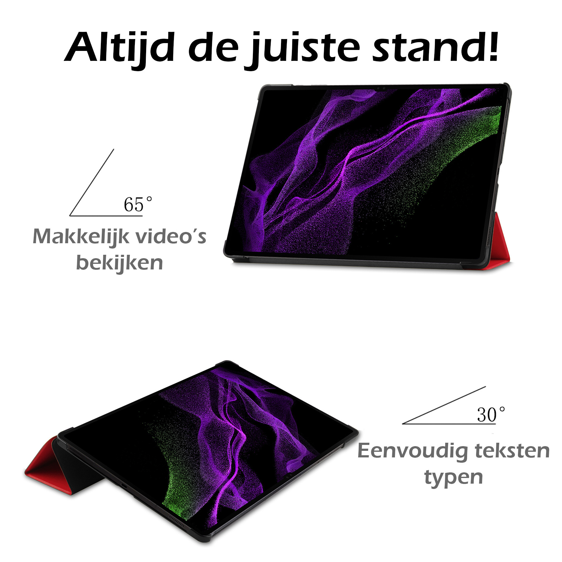 Nomfy Hoes Geschikt voor Samsung Galaxy Tab S10 Ultra Hoes Tri-fold Tablet Hoesje Case Met Uitsparing Geschikt voor S Pen Met Screenprotector - Hoesje Geschikt voor Samsung Tab S10 Ultra Hoesje Hardcover Bookcase - Rood