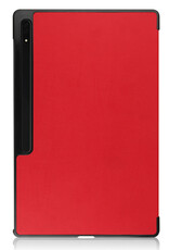 Nomfy Hoes Geschikt voor Samsung Galaxy Tab S10 Ultra Hoes Tri-fold Tablet Hoesje Case Met Uitsparing Geschikt voor S Pen Met Screenprotector - Hoesje Geschikt voor Samsung Tab S10 Ultra Hoesje Hardcover Bookcase - Rood