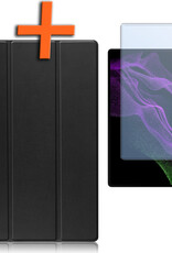 Nomfy Hoes Geschikt voor Samsung Galaxy Tab S10 Ultra Hoes Tri-fold Tablet Hoesje Case Met Uitsparing Geschikt voor S Pen Met Screenprotector - Hoesje Geschikt voor Samsung Tab S10 Ultra Hoesje Hardcover Bookcase - Zwart