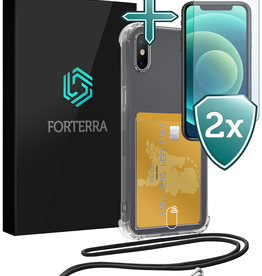 Forterra Forterra iPhone Xs Max Hoesje Pashouder met Koord Met 2x Screenprotector