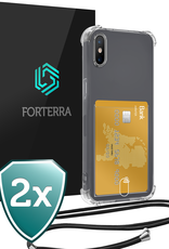 Forterra Hoesje Geschikt voor iPhone Xs Max Pashouder Case Siliconen Hoes Met Koord - Hoes Geschikt voor iPhone Xs Max Met Telefoonkoord Hoesje Back Cover Met Pasjeshouder - Transparant - 2 PACK
