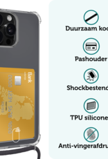 Forterra Hoesje Geschikt voor iPhone 11 Pro Max Pashouder Case Siliconen Hoes Met Koord - Hoes Geschikt voor iPhone 11 Pro Max Met Telefoonkoord Hoesje Back Cover Met Pasjeshouder - Transparant