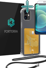 Forterra Hoesje Geschikt voor iPhone 11 Pashouder Case Siliconen Hoes Met Koord Met Screenprotector - Hoes Geschikt voor iPhone 11 Met Telefoonkoord Hoesje Back Cover Met Pasjeshouder - Transparant
