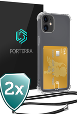 Forterra Hoesje Geschikt voor iPhone 11 Pashouder Case Siliconen Hoes Met Koord - Hoes Geschikt voor iPhone 11 Met Telefoonkoord Hoesje Back Cover Met Pasjeshouder - Transparant - 2 PACK