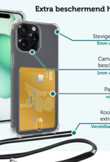 Forterra Hoesje Geschikt voor iPhone 12 Pro Pashouder Case Siliconen Hoes Met Koord - Hoes Geschikt voor iPhone 12 Pro Met Telefoonkoord Hoesje Back Cover Met Pasjeshouder - Transparant - 2 PACK