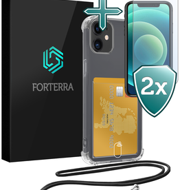 Forterra Forterra iPhone 12 Mini Hoesje Pashouder met Koord Met 2x Screenprotector