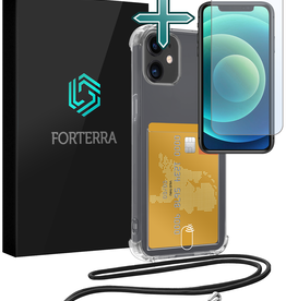Forterra Forterra iPhone 12 Mini Hoesje Pashouder met Koord Met Screenprotector