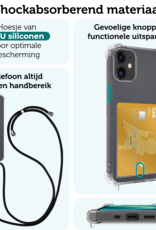 Forterra Hoesje Geschikt voor iPhone 12 Mini Pashouder Case Siliconen Hoes Met Koord Met Screenprotector - Hoes Geschikt voor iPhone 12 Mini Met Telefoonkoord Hoesje Back Cover Met Pasjeshouder - Transparant