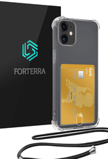 Forterra Hoesje Geschikt voor iPhone 12 Mini Pashouder Case Siliconen Hoes Met Koord - Hoes Geschikt voor iPhone 12 Mini Met Telefoonkoord Hoesje Back Cover Met Pasjeshouder - Transparant