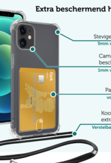 Forterra Hoesje Geschikt voor iPhone 12 Pashouder Case Siliconen Hoes Met Koord Met 2x Screenprotector - Hoes Geschikt voor iPhone 12 Met Telefoonkoord Hoesje Back Cover Met Pasjeshouder - Transparant