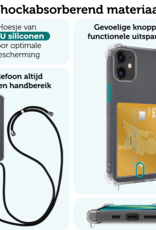 Forterra Hoesje Geschikt voor iPhone 12 Pashouder Case Siliconen Hoes Met Koord Met 2x Screenprotector - Hoes Geschikt voor iPhone 12 Met Telefoonkoord Hoesje Back Cover Met Pasjeshouder - Transparant