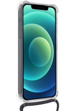 Forterra Hoesje Geschikt voor iPhone 12 Pashouder Case Siliconen Hoes Met Koord Met 2x Screenprotector - Hoes Geschikt voor iPhone 12 Met Telefoonkoord Hoesje Back Cover Met Pasjeshouder - Transparant