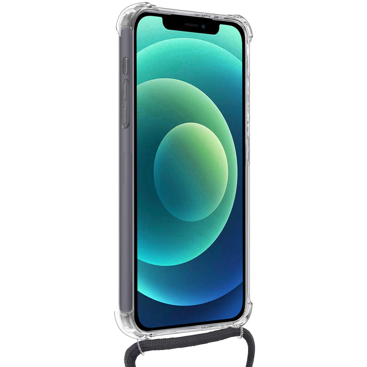 Forterra Hoesje Geschikt voor iPhone 12 Pashouder Case Siliconen Hoes Met Koord Met 2x Screenprotector - Hoes Geschikt voor iPhone 12 Met Telefoonkoord Hoesje Back Cover Met Pasjeshouder - Transparant