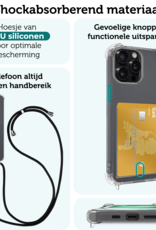 Forterra Hoesje Geschikt voor iPhone 13 Pro Pashouder Case Siliconen Hoes Met Koord - Hoes Geschikt voor iPhone 13 Pro Met Telefoonkoord Hoesje Back Cover Met Pasjeshouder - Transparant - 2 PACK