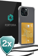 Forterra Hoesje Geschikt voor iPhone 13 Mini Pashouder Case Siliconen Hoes Met Koord - Hoes Geschikt voor iPhone 13 Mini Met Telefoonkoord Hoesje Back Cover Met Pasjeshouder - Transparant - 2 PACK