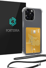 Forterra Hoesje Geschikt voor iPhone 14 Pro Max Pashouder Case Siliconen Hoes Met Koord - Hoes Geschikt voor iPhone 14 Pro Max Met Telefoonkoord Hoesje Back Cover Met Pasjeshouder - Transparant