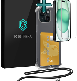 Forterra Forterra iPhone 14 Hoesje Pashouder met Koord Met Screenprotector