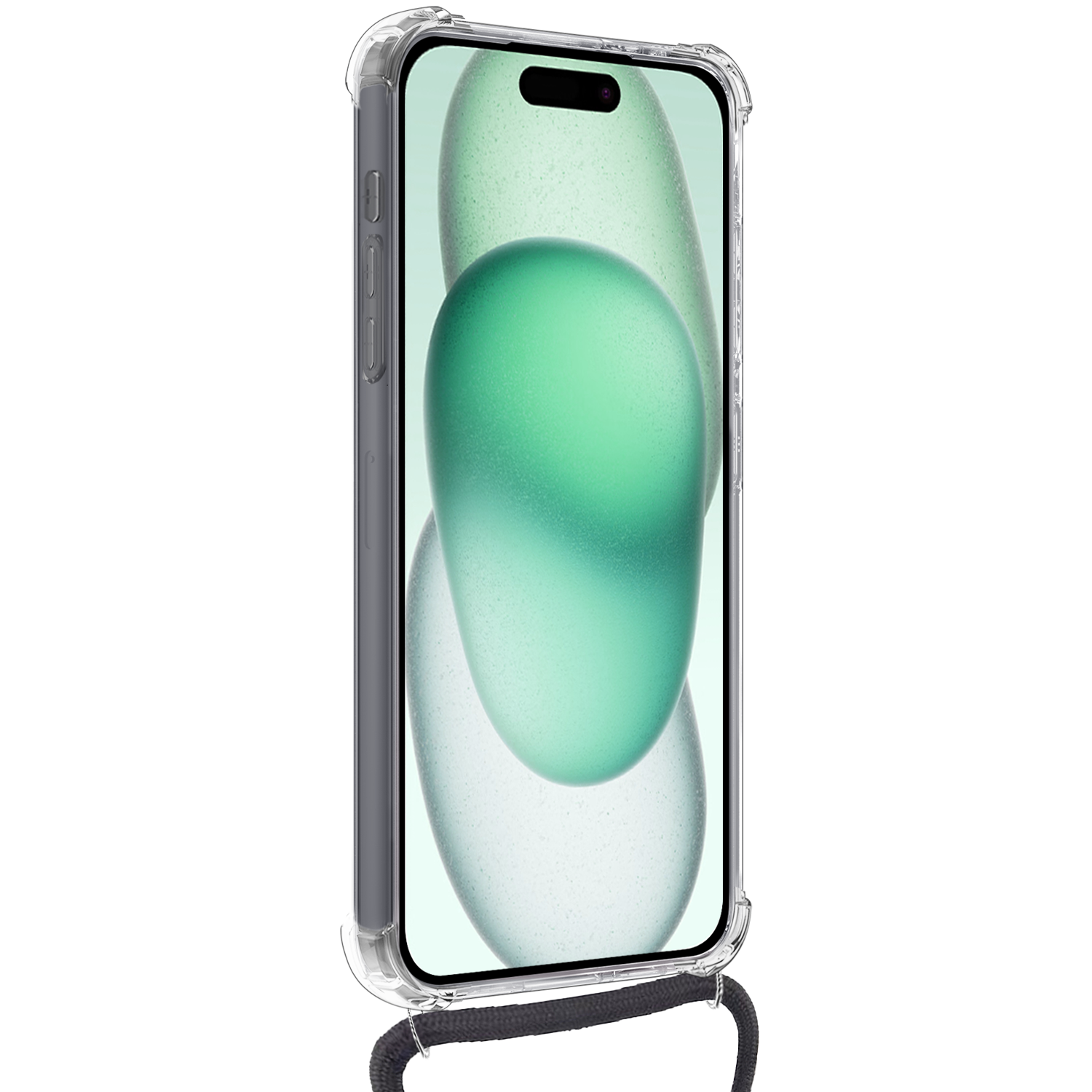 Forterra Hoesje Geschikt voor iPhone 15 Pashouder Case Siliconen Hoes Met Koord Met 2x Screenprotector - Hoes Geschikt voor iPhone 15 Met Telefoonkoord Hoesje Back Cover Met Pasjeshouder - Transparant