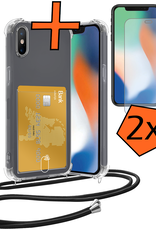 Nomfy Hoesje Geschikt voor iPhone Xs Max Hoesje Met Telefoonketting Pasjeshouder Shockproof Case Met 2x Screenprotector Koord - Hoesje Geschikt voor iPhone Xs Max Hoes Met Kaarthouder - Transparant