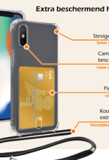 Nomfy Hoesje Geschikt voor iPhone Xs Max Hoesje Met Telefoonketting Pasjeshouder Shockproof Case Met 2x Screenprotector Koord - Hoesje Geschikt voor iPhone Xs Max Hoes Met Kaarthouder - Transparant