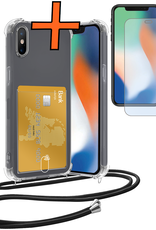 Nomfy Hoesje Geschikt voor iPhone Xs Max Hoesje Met Telefoonketting Pasjeshouder Shockproof Case Met Screenprotector Koord - Hoesje Geschikt voor iPhone Xs Max Hoes Met Kaarthouder - Transparant