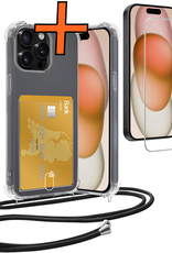 Nomfy Hoesje Geschikt voor iPhone 12 Pro Hoesje Met Telefoonketting Pasjeshouder Shockproof Case Met Screenprotector Koord - Hoesje Geschikt voor iPhone 12 Pro Hoes Met Kaarthouder - Transparant