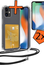 Nomfy Hoesje Geschikt voor iPhone 12 Mini Hoesje Met Telefoonketting Pasjeshouder Shockproof Case Met 2x Screenprotector Koord - Hoesje Geschikt voor iPhone 12 Mini Hoes Met Kaarthouder - Transparant