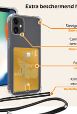 Nomfy Hoesje Geschikt voor iPhone 12 Mini Hoesje Met Telefoonketting Pasjeshouder Shockproof Case Koord - Hoesje Geschikt voor iPhone 12 Mini Hoes Met Kaarthouder - Transparant