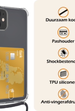 Nomfy Hoesje Geschikt voor iPhone 12 Hoesje Met Telefoonketting Pasjeshouder Shockproof Case Met 2x Screenprotector Koord - Hoesje Geschikt voor iPhone 12 Hoes Met Kaarthouder - Transparant