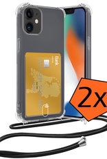 Nomfy Hoesje Geschikt voor iPhone 12 Hoesje Met Telefoonketting Pasjeshouder Shockproof Case Koord - Hoesje Geschikt voor iPhone 12 Hoes Met Kaarthouder - Transparant - 2 PACK