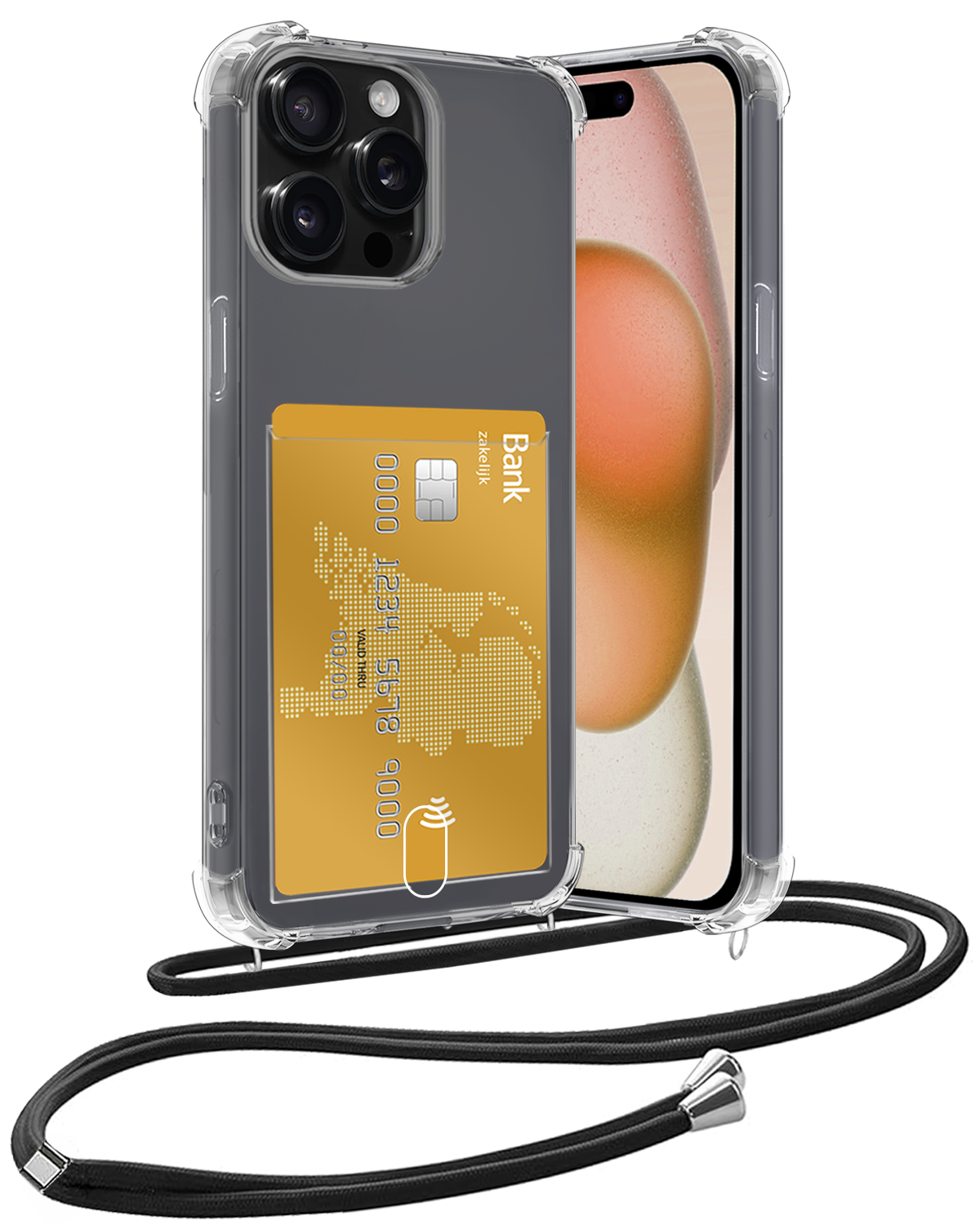 Nomfy Hoesje Geschikt voor iPhone 13 Pro Hoesje Met Telefoonketting Pasjeshouder Shockproof Case Koord - Hoesje Geschikt voor iPhone 13 Pro Hoes Met Kaarthouder - Transparant