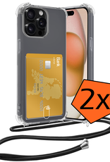 Nomfy Hoesje Geschikt voor iPhone 14 Pro Max Hoesje Met Telefoonketting Pasjeshouder Shockproof Case Koord - Hoesje Geschikt voor iPhone 14 Pro Max Hoes Met Kaarthouder - Transparant - 2 PACK