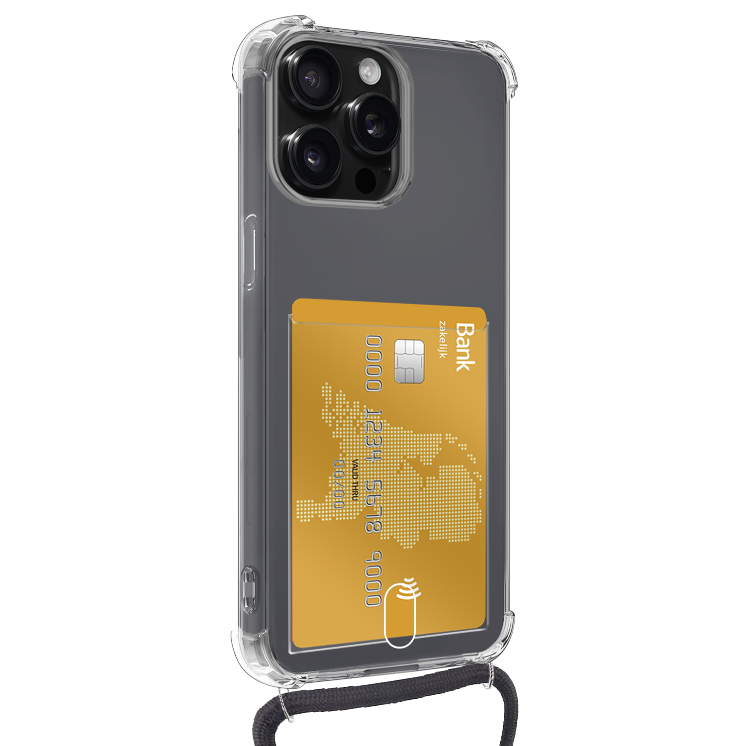 Nomfy Hoesje Geschikt voor iPhone 14 Pro Hoesje Met Telefoonketting Pasjeshouder Shockproof Case Koord - Hoesje Geschikt voor iPhone 14 Pro Hoes Met Kaarthouder - Transparant