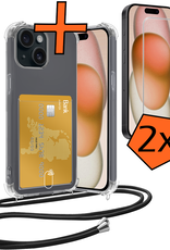 Nomfy Hoesje Geschikt voor iPhone 14 Plus Hoesje Met Telefoonketting Pasjeshouder Shockproof Case Met 2x Screenprotector Koord - Hoesje Geschikt voor iPhone 14 Plus Hoes Met Kaarthouder - Transparant