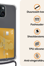 Nomfy Hoesje Geschikt voor iPhone 14 Plus Hoesje Met Telefoonketting Pasjeshouder Shockproof Case Met 2x Screenprotector Koord - Hoesje Geschikt voor iPhone 14 Plus Hoes Met Kaarthouder - Transparant