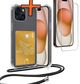 Nomfy Nomfy iPhone 14 Hoesje Pashouder met Koord Met Screenprotector