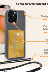 Nomfy Hoesje Geschikt voor iPhone 15 Pro Max Hoesje Met Telefoonketting Pasjeshouder Shockproof Case Met 2x Screenprotector Koord - Hoesje Geschikt voor iPhone 15 Pro Max Hoes Met Kaarthouder - Transparant