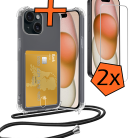Nomfy Nomfy iPhone 15 Plus Hoesje Pashouder met Koord Met 2x Screenprotector