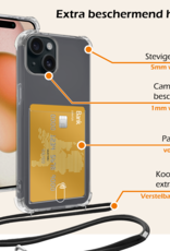 Nomfy Hoesje Geschikt voor iPhone 15 Plus Hoesje Met Telefoonketting Pasjeshouder Shockproof Case Met Screenprotector Koord - Hoesje Geschikt voor iPhone 15 Plus Hoes Met Kaarthouder - Transparant