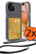 Nomfy Hoesje Geschikt voor iPhone 15 Plus Hoesje Met Telefoonketting Pasjeshouder Shockproof Case Koord - Hoesje Geschikt voor iPhone 15 Plus Hoes Met Kaarthouder - Transparant - 2 PACK