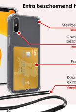 NoXx Hoes Geschikt voor iPhone Xs Max Hoesje Pasjeshouder Cover Met Koord Shock Proof Case Siliconen Hoes Met Telefoonkoord en Kaarthouder Met Screenprotector - Transparant