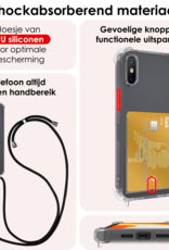 NoXx Hoes Geschikt voor iPhone Xs Max Hoesje Pasjeshouder Cover Met Koord Shock Proof Case Siliconen Hoes Met Telefoonkoord en Kaarthouder Met Screenprotector - Transparant