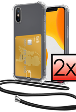 NoXx Hoes Geschikt voor iPhone Xs Max Hoesje Pasjeshouder Cover Met Koord Shock Proof Case Siliconen Hoes Met Telefoonkoord en Kaarthouder - Transparant - 2 PACK