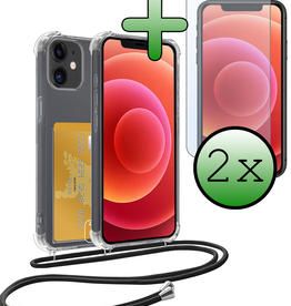 BASEY. BASEY. iPhone 12 Mini Hoesje Pashouder met Koord Met 2x Screenprotector