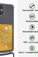 BASEY. Hoes Geschikt voor iPhone 12 Hoesje Pas Houder Shock Proof Case Hoes Met Koord Met 2x Screenprotector - Hoesje Geschikt voor iPhone 12 Hoes Met Telefoonkoord Pasjeshouder Cover - Transparant