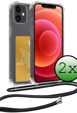 BASEY. Hoes Geschikt voor iPhone 12 Hoesje Pas Houder Shock Proof Case Hoes Met Koord - Hoesje Geschikt voor iPhone 12 Hoes Met Telefoonkoord Pasjeshouder Cover - Transparant - 2 Stuks